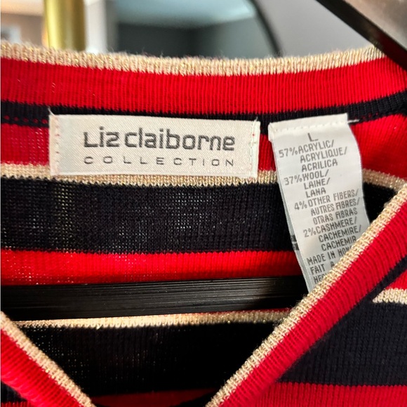 Liz Claiborne Red and Black Striped Top with Gold Trim - Picture 8 of 8